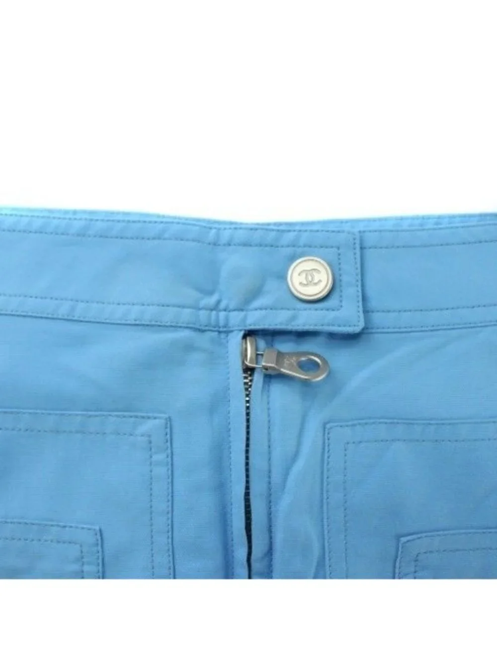 Chanel Sports Line Cropped Pants CC Logo Embroidery Patch Zip Fly Blue